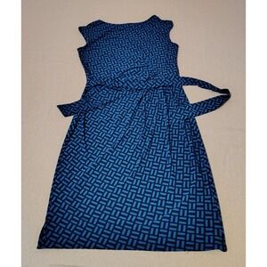 Lauren Ralph Lauren Blue Geometric Print Sleeveless Belted Midi Dress Size 6 UU